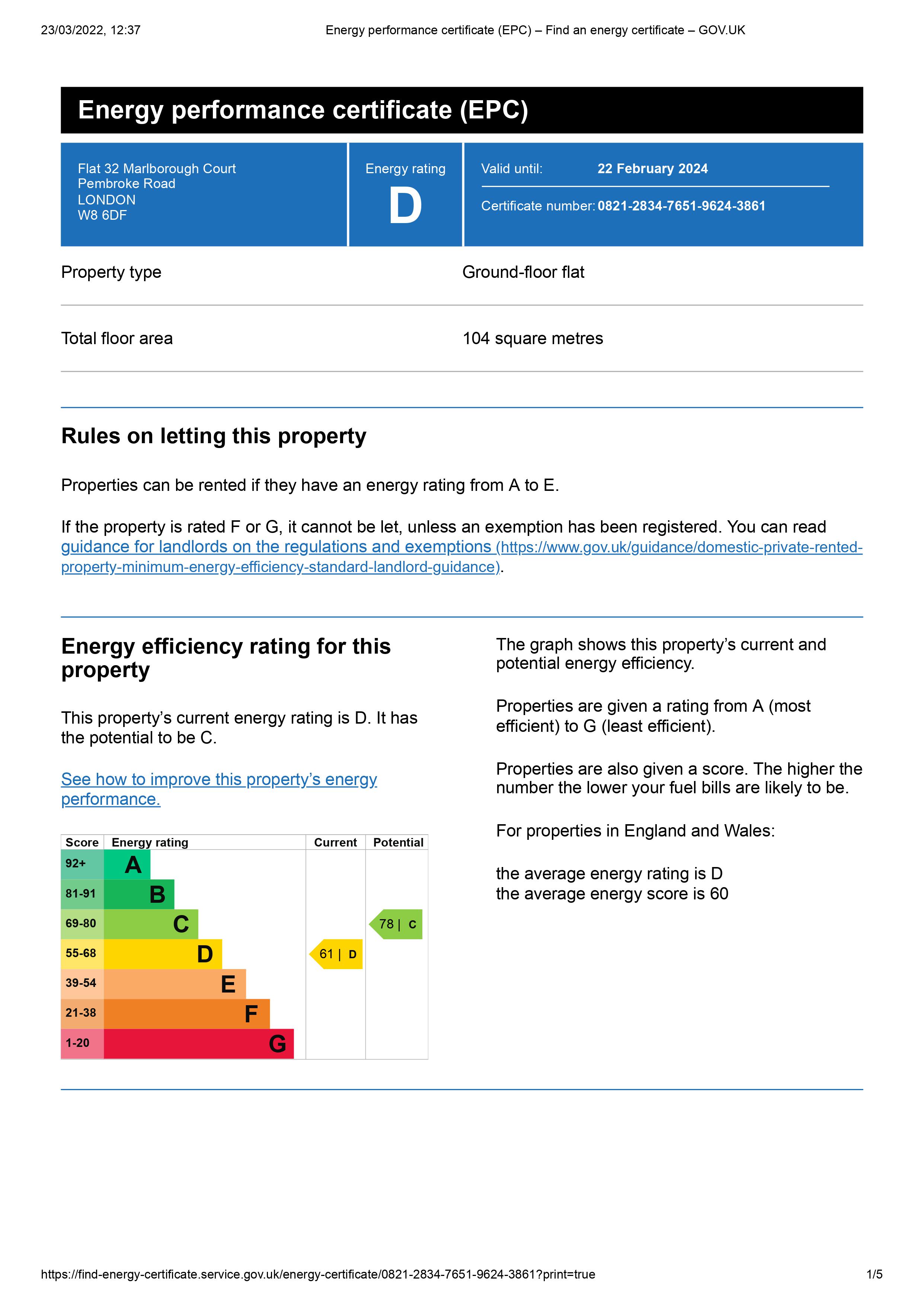 EPC for Marlborough Court, Pembroke Road, Kensington, London, W8